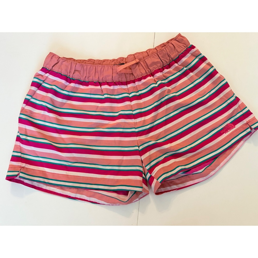 The North Face Womens Class V Striped Shorts Pink Orange Teal Large NF0A55V8